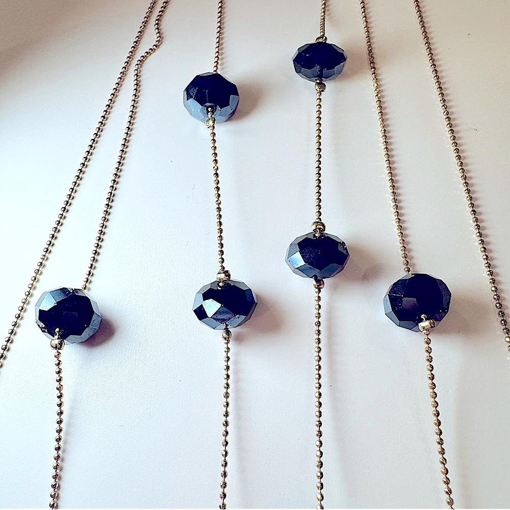 Set Of 2 New Multi Chain Necklaces; Gold W Clear Beads & Gold W Sapphire Gems - Picture 9 of 11